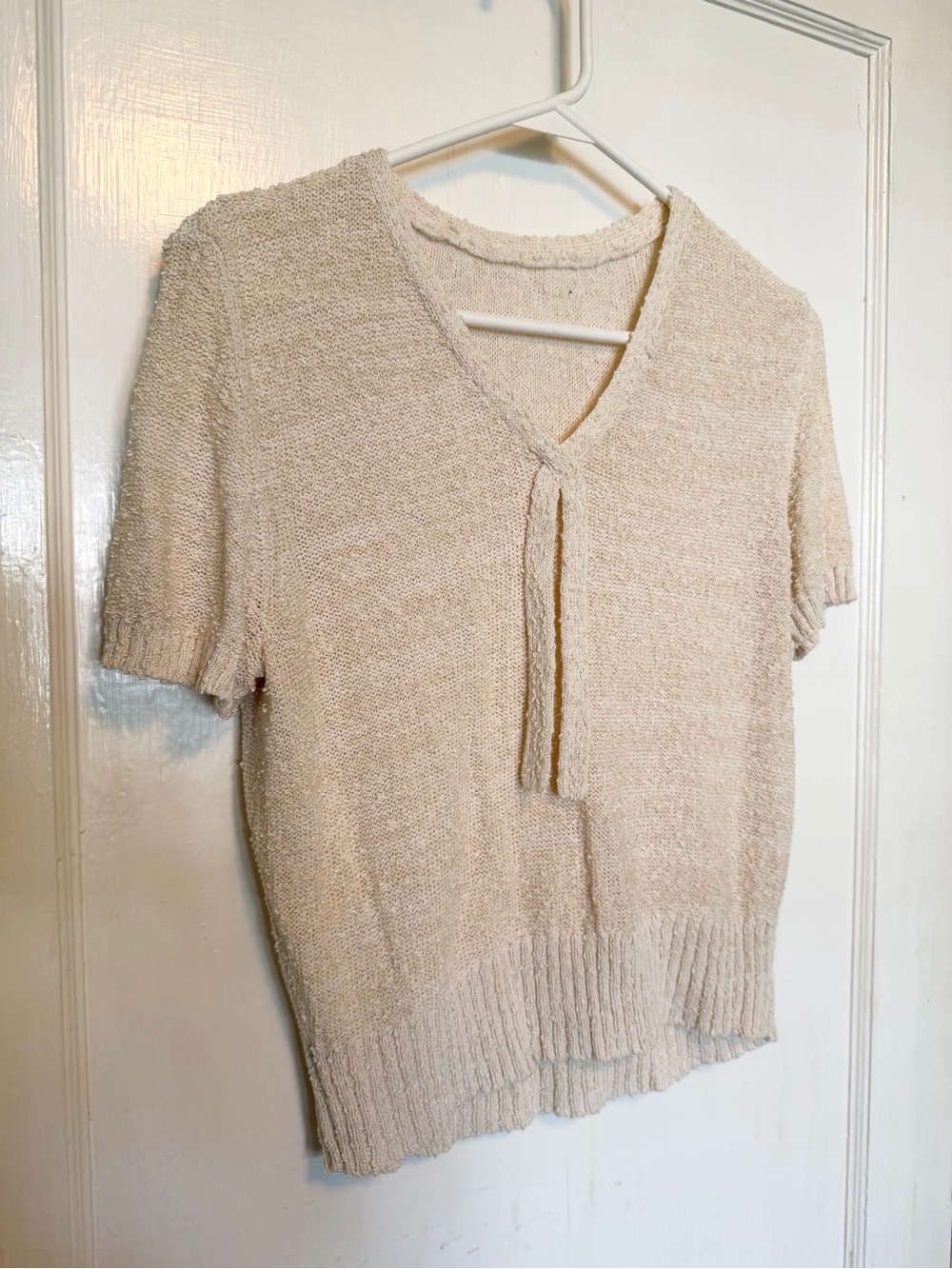 Vintage Cream V-Neck Short Sleeve Sweater